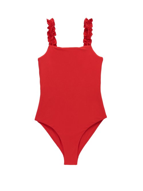 Casa Raki - Isabel Ruffled-strap Swimsuit Red Beachwear