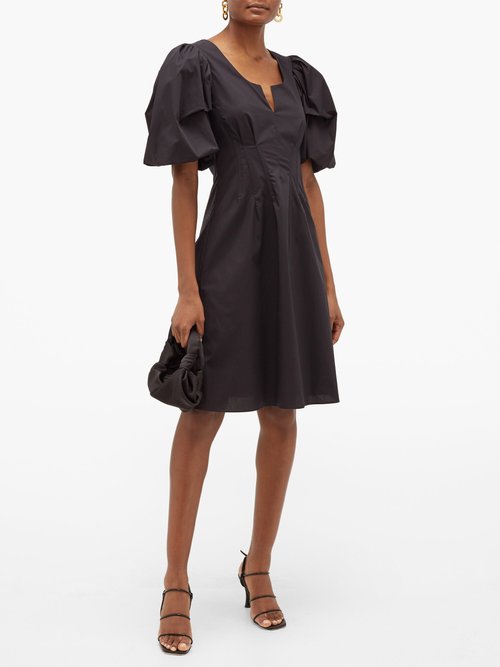 Brock Collection Puff-sleeve Cotton-blend Dress Black - 30% Off Sale