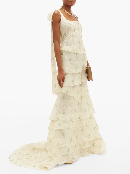 Brock Collection Floral-print Tiered Silk Dress Beige Multi - 30% Off Sale