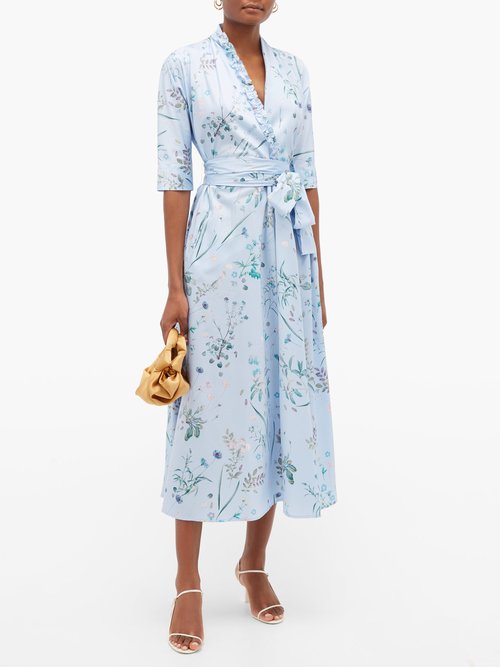 Luisa Beccaria Floral-print Cotton-blend Dress Blue Multi - 50% Off Sale