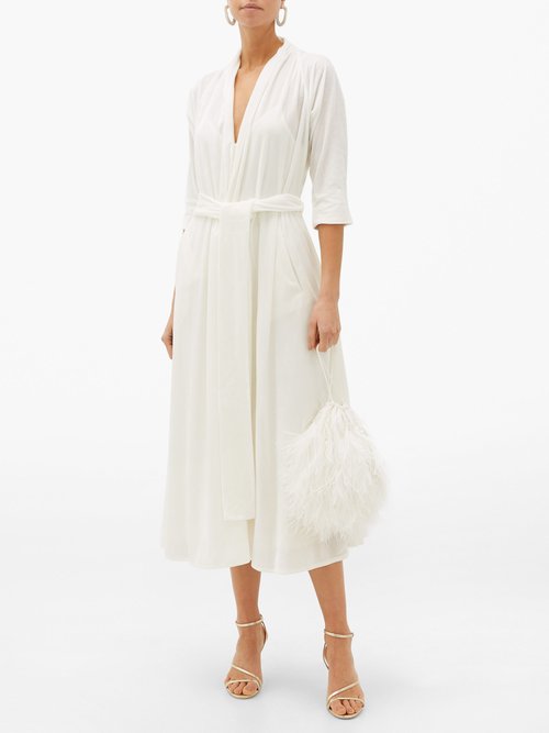 Luisa Beccaria Velvet Wrap Dress White - 60% Off Sale