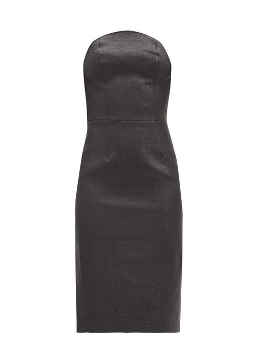 Duncan – Lady Godiva Coated-linen Bustier Dress Black