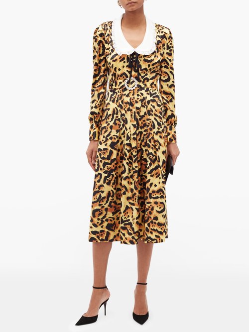 Alessandra Rich Leopard-print Silk-satin Midi Dress Leopard - 60% Off Sale