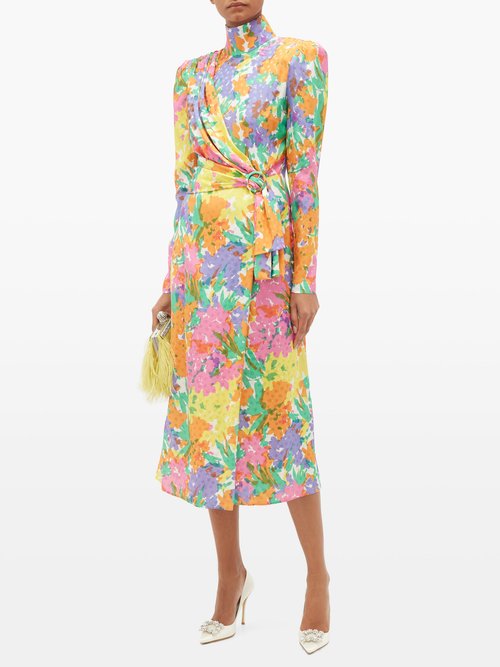 Alessandra Rich Belted Silk-jacquard Midi Dress Multi - 60% Off Sale