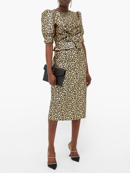 Buy Alessandra Rich Crystal-embellished Leopard-brocade Dress Gold online - shop best Alessandra Rich clothing sales