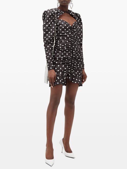 Buy Alessandra Rich Ruched Polka-dot Silk-taffeta Mini Dress Black White online - shop best Alessandra Rich clothing sales