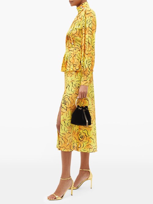 Alessandra Rich Crystal-embellished Silk-crepe De Chine Midi Dress Yellow - 60% Off Sale