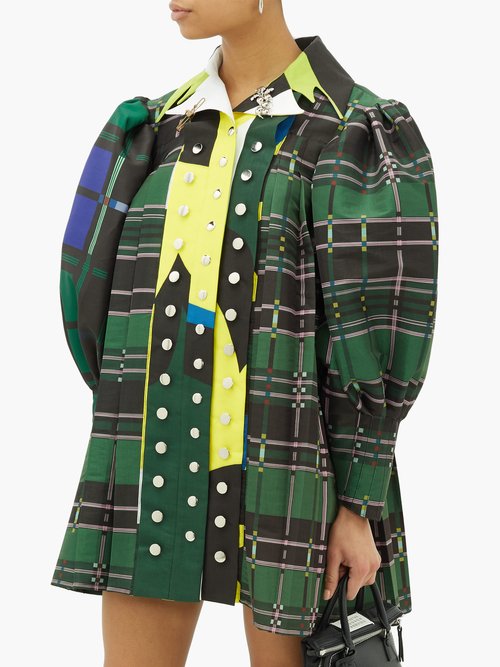 Chopova Lowena Tartan-print Poplin Dress Green Multi - 40% Off Sale