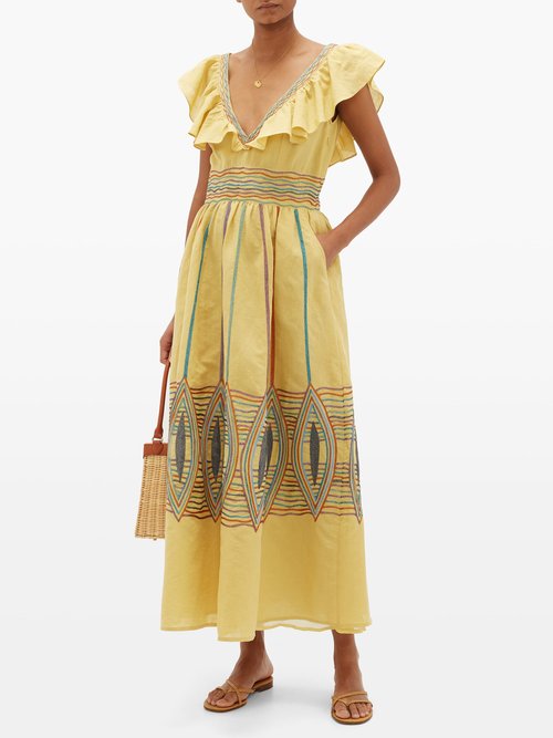 Le Sirenuse, Positano Frida Embroidered Cotton-blend Dress Yellow