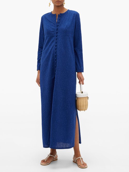 Buy Le Sirenuse, Positano Cappa Cotton Broderie Anglaise Maxi Dress Blue online - shop best Le Sirenuse, Positano clothing sales