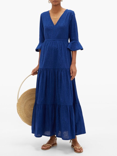 Le Sirenuse, Positano Bella Broderie-anglaise Cotton Maxi Dress Blue