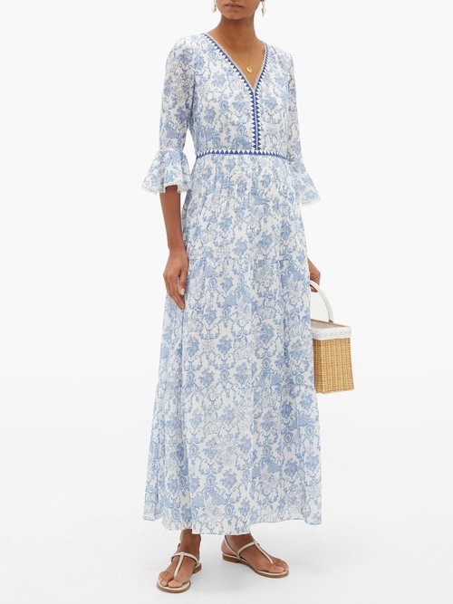 Le Sirenuse, Positano Bella Valy Myers-print Cotton-voile Maxi Dress Blue Print
