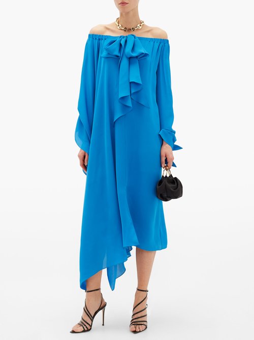 Buy Roland Mouret Caldera Off-the-shoulder Silk-georgette Dress Blue online - shop best Roland Mouret clothing sales