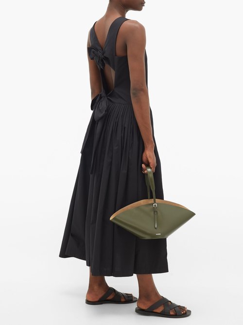 Sara Lanzi Bow-back Pleated Cotton Midi Dress Black - 60% Off Sale
