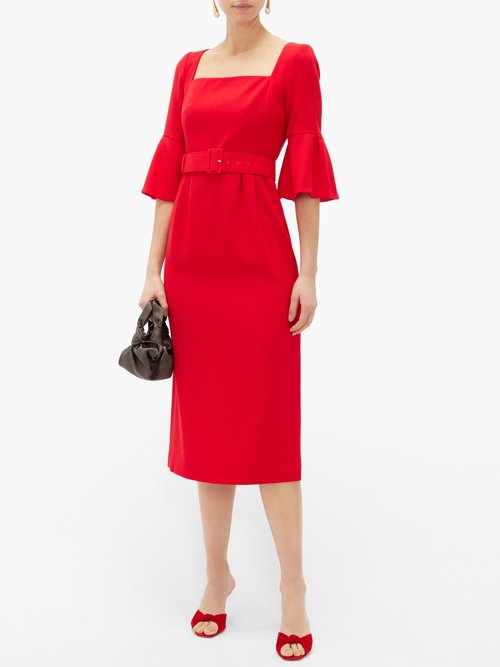 Beulah Camellia Belted Wool-crepe Dress Red