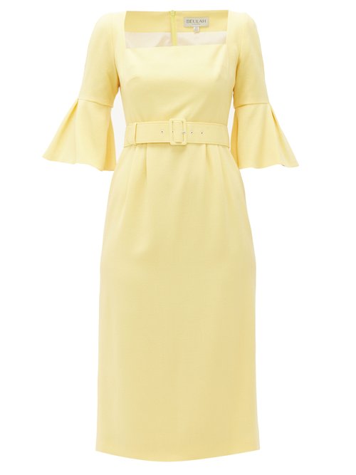 Beulah - Camellia Belted Wool-crepe Dress Light Yellow