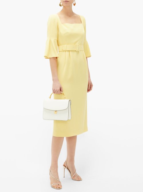 Beulah Camellia Belted Wool-crepe Dress Light Yellow