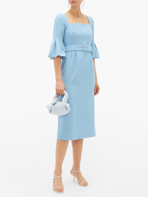 Beulah Camellia Belted Wool-crepe Dress Light Blue - 50% Off Sale
