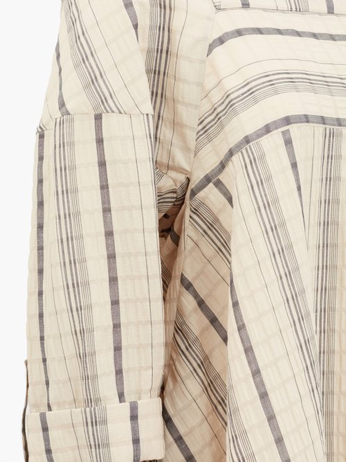 Palmer//harding Off-shoulder Striped Linen-blend Dress Beige Stripe