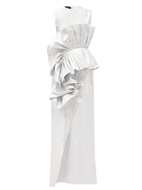 Germanier - Ruffled Upcycled-lamé Gown Silver