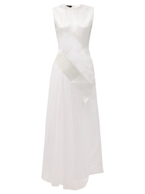 Germanier – Crystal-embellished Tulle And Upcycled-satin Gown White