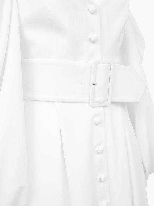 Sara Battaglia Off-the-shoulder Belted Poplin Dress White - 60% Off Sale