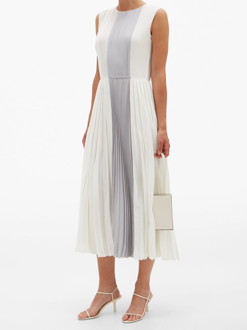 Luisa Beccaria Panelled Pleated Crepe Dress White Multi