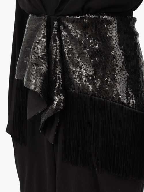 Dundas Sequinned-panel Georgette Mini Dress Black - 60% Off Sale