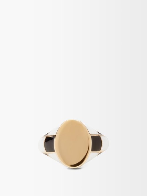 Alison Lou Checker Enamel And 14kt Gold Signet Ring