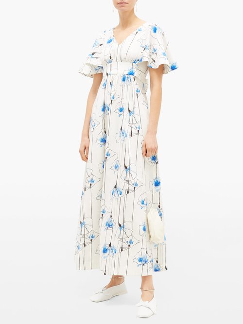 Vika Gazinskaya Floral-print Cotton-blend Maxi Dress Blue Print – 60% Off Sale