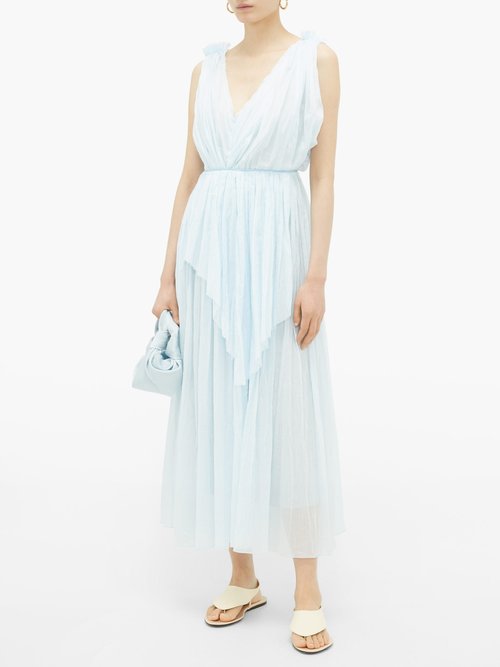 Buy Vika Gazinskaya Crinkle-pleated Ruched Cotton-batiste Dress Light Blue online - shop best Vika Gazinskaya clothing sales