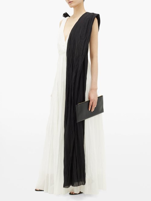 Vika Gazinskaya Draped Cotton-voile Maxi Dress Black White - 70% Off Sale