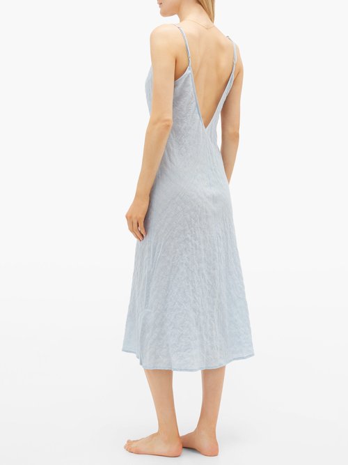 Pour Les Femmes V-neck Organic-cotton Nightdress Light Blue
