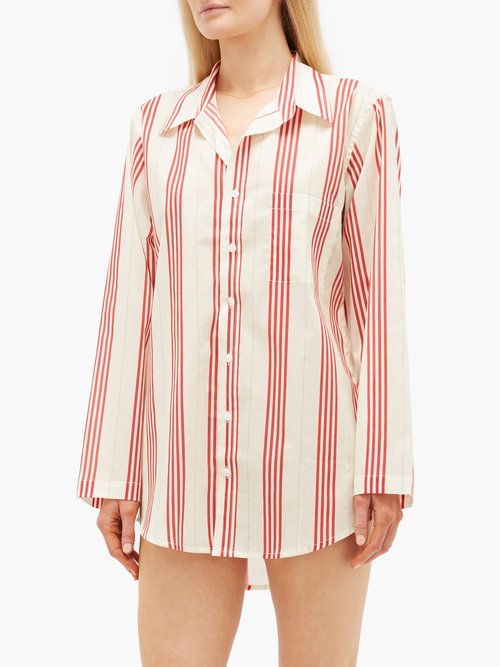Pour Les Femmes Striped Cotton-poplin Nightshirt Red Stripe