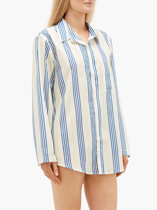 Pour Les Femmes Boyfriend Striped Cotton Sleep Shirt Blue Stripe