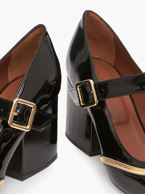 Osman Nina Patent-leather Mary Jane Pumps Black Gold - 60% Off Sale