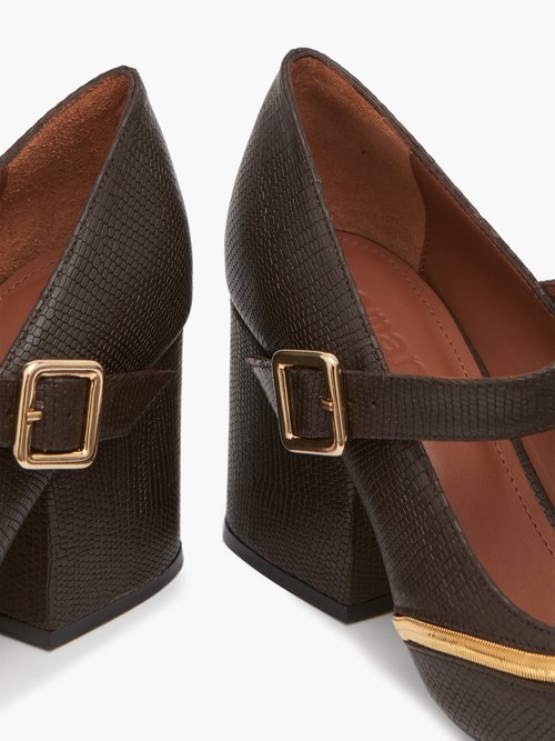 Osman Nina Lizard-effect Leather Mary Jane Pumps Dark Brown - 60% Off Sale