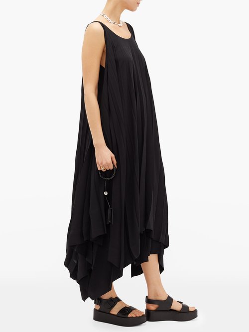Issey Miyake Parasol Handkerchief-hem Pleated Voile Dress Black - 60% Off Sale