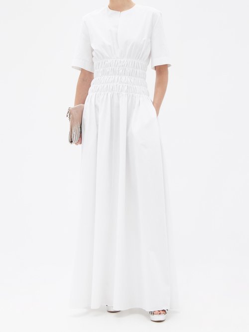 Maison Rabih Kayrouz Shirred-waist Poplin Dress White