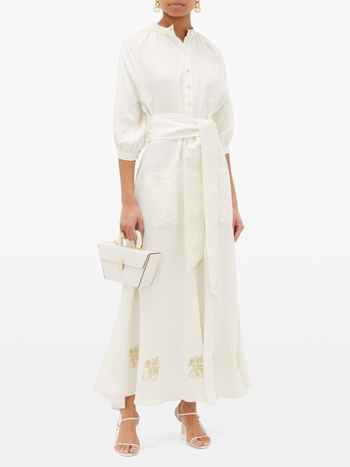 Àcheval Pampa Valia Floral-embroidered Linen-blend Dress White - 60% Off Sale