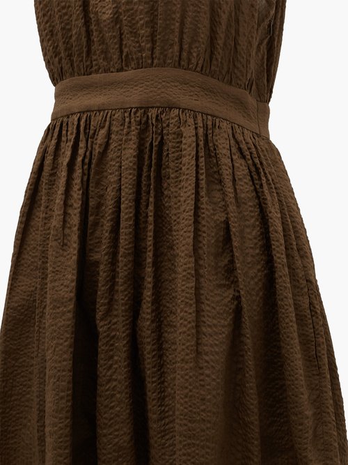 Marysia Sea Urchin Halterneck Cotton-seersucker Dress Dark Brown