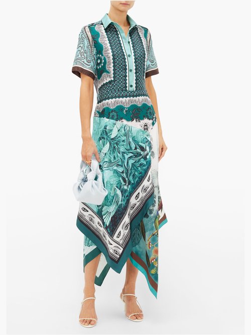 F.r.s For Restless Sleepers Concordia Patchworked Floral-print Silk Dress Green Multi - 60% Off Sale