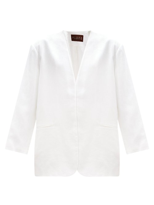 Buy Albus Lumen - Sokol Single-breasted Linen Jacket White online - shop best Albus Lumen clothing sales