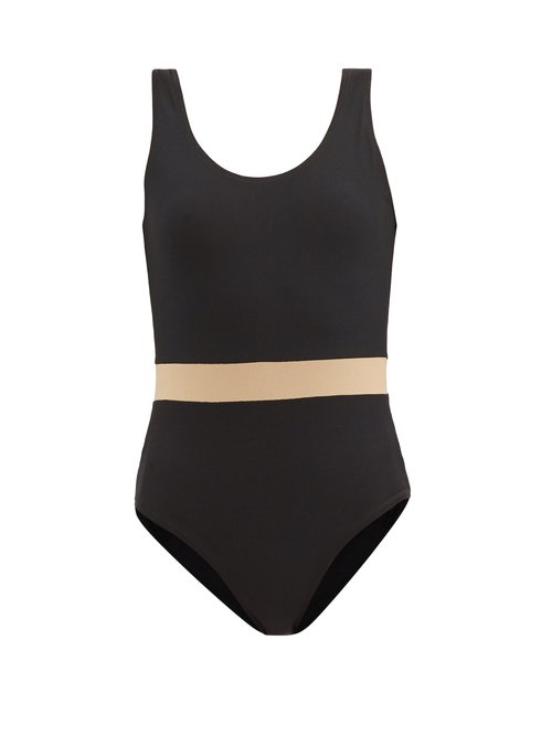 Albus Lumen - Contrast-waist Swimsuit Black Cream Beachwear