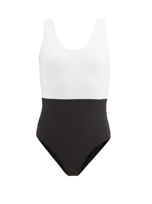 Albus Lumen - Two-tone Piqué-jersey Swimsuit Black White Beachwear