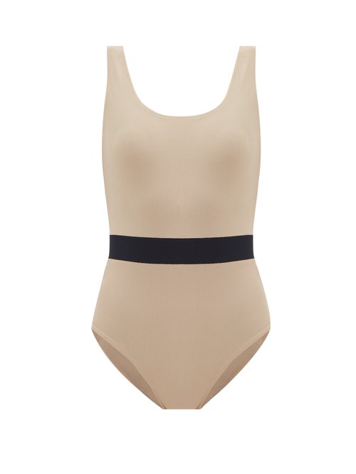 Albus Lumen - Contrast-waist Swimsuit Brown Multi Beachwear