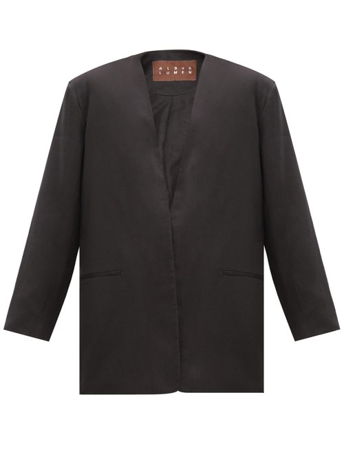 Buy Albus Lumen - Sokol Oversized Single-breasted Linen Jacket Black online - shop best Albus Lumen clothing sales