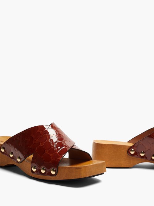 Marni Crocodile-effect Leather Clog Mules Brown - 60% Off Sale