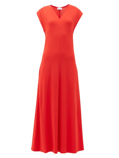 Buy Raey - V-neck Cap-sleeve Crepe-jersey Dress Red online - shop best Raey clothing sales