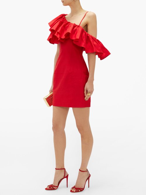 Rasario Ruffled One Shoulder Silk Shantung Mini Dress Red 70 Off Sale Coshio Online Shop 